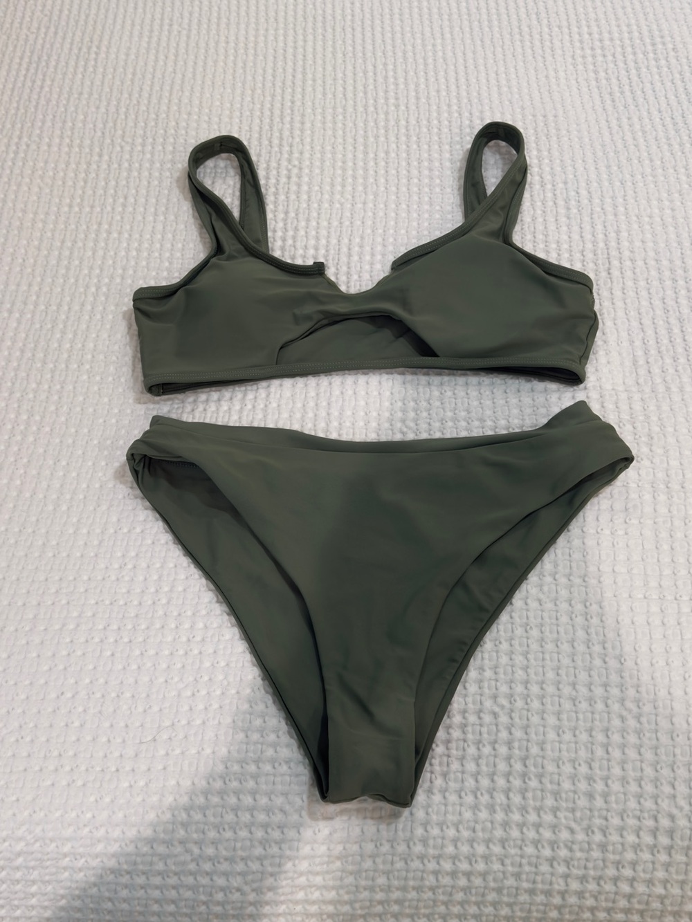 Olive Green Cutout Bikini Set - Women's Swim